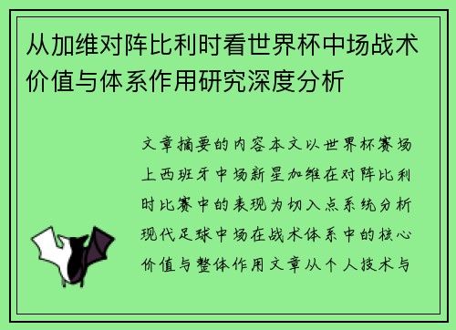 从加维对阵比利时看世界杯中场战术价值与体系作用研究深度分析